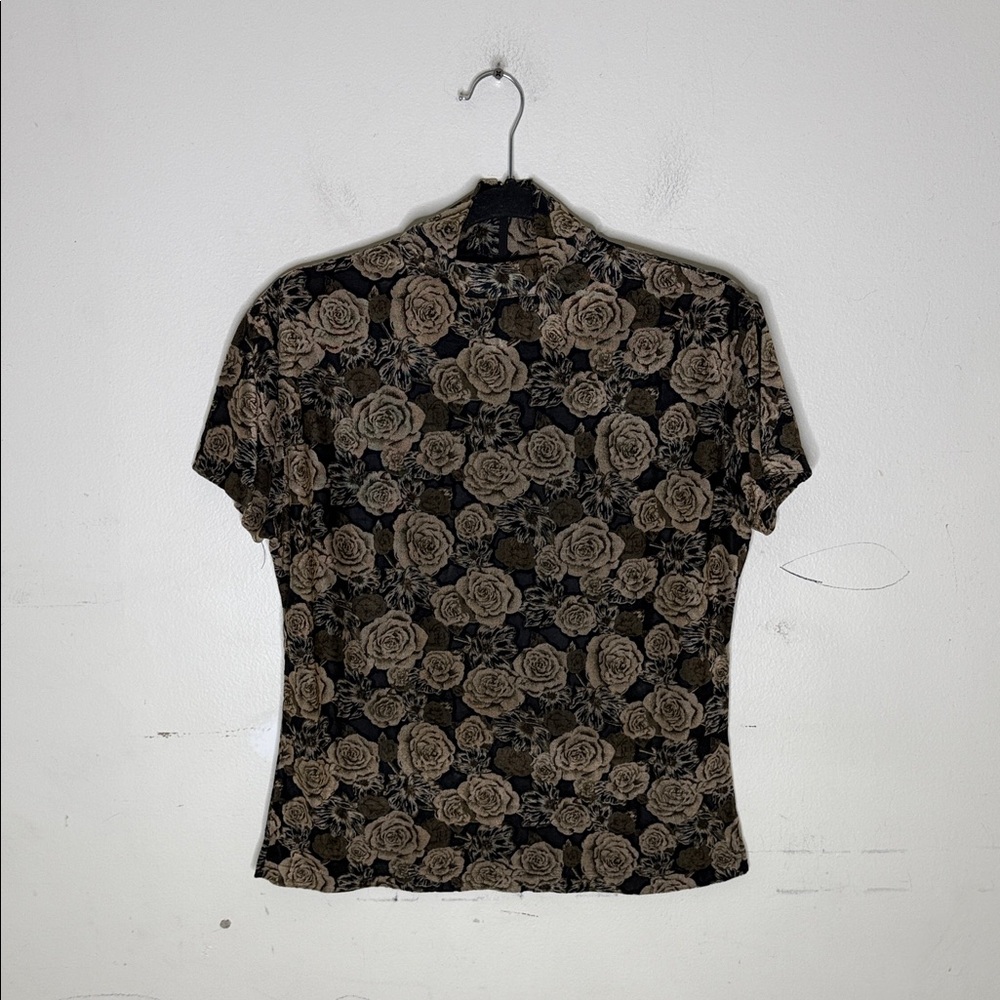 Frazier Lawrence Floral Patterned Semi Sheer Short Sleeve Top Size XL